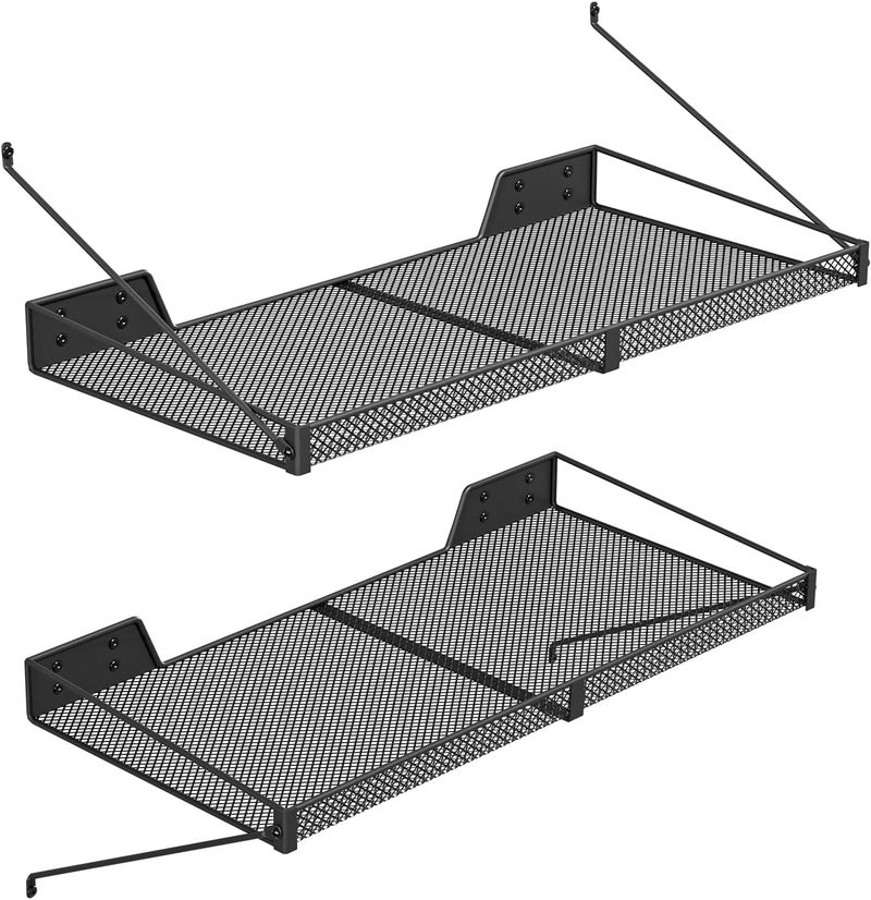 LASIDO Garage Wall Shelf (2PCS-23.6"x12"x2.2") Steel Wall Shelf Storage Rack-design of TRIANGULAR BRACKET, Wall Mount Heavy Duty Metal Shelves Mesh Storage Rack for Garage, Office, Basement Kitchen, Closet - Image 1
